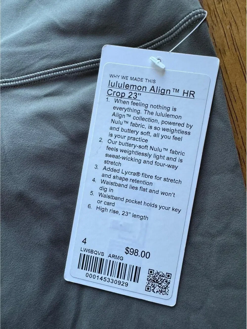 Lululemon Align High Rise 23” Army Green Size 4 NWT